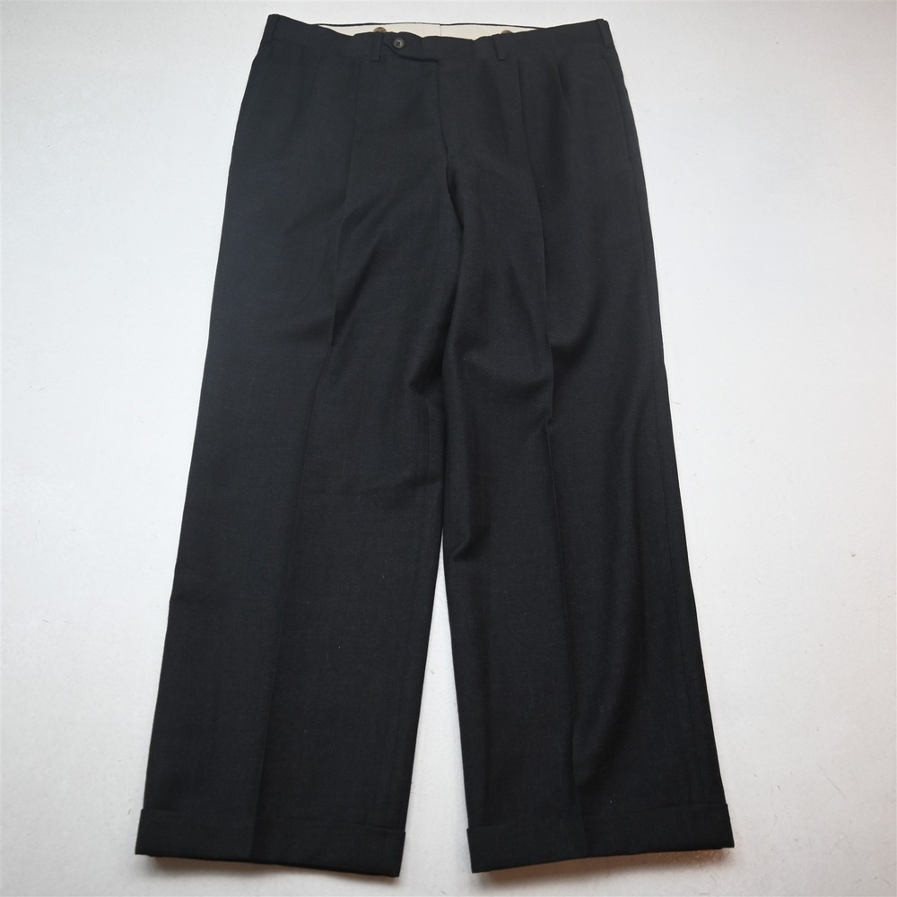 Vtg USA Made Corbin 34x28 Charcoal Gray Wool Flannel Pleated Cuffed Dress Pants